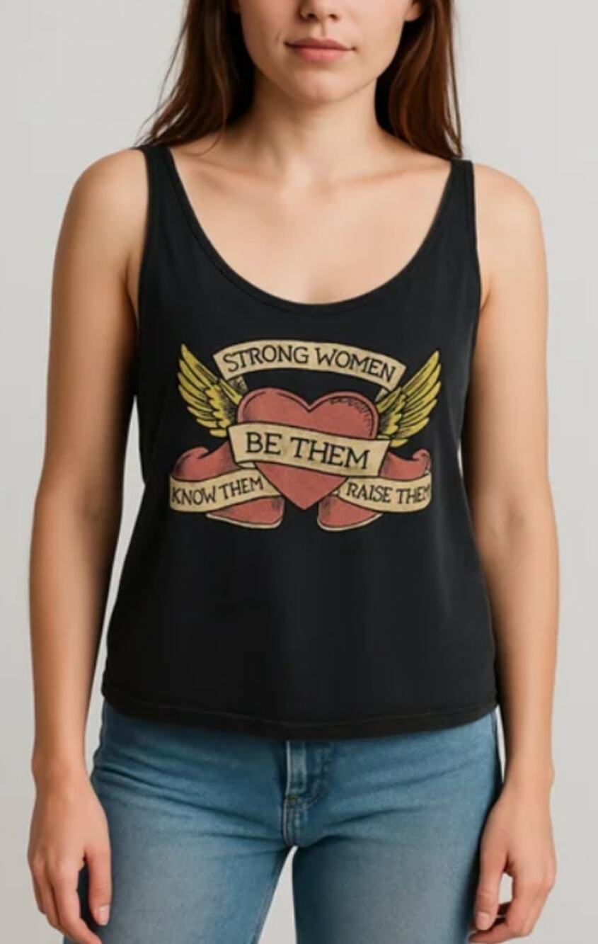 Handmade Graphic Tank Top Strong Women Wings Statement M